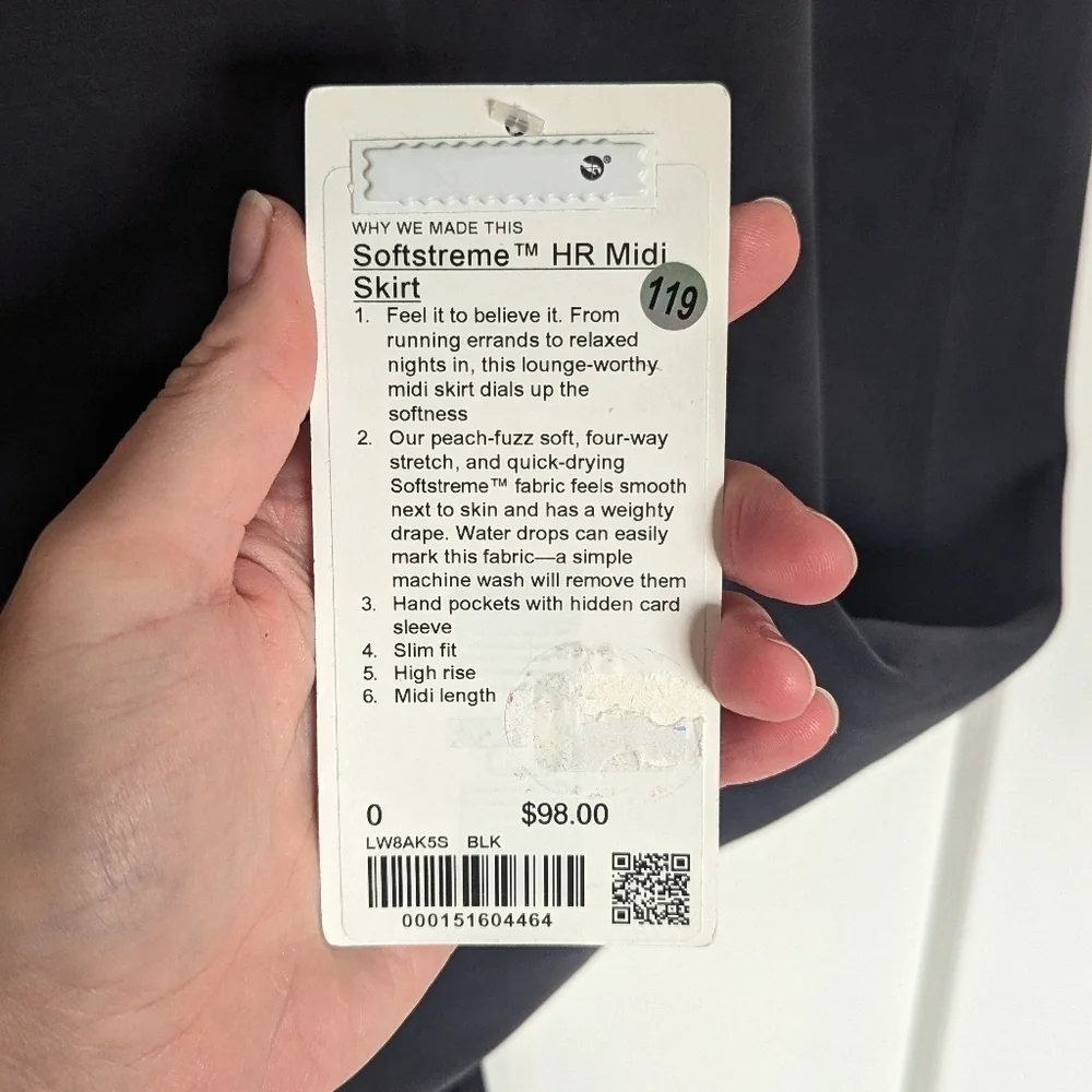 Lululemon Softstreme High Rise Midi Skirt NWT - Black sz 0